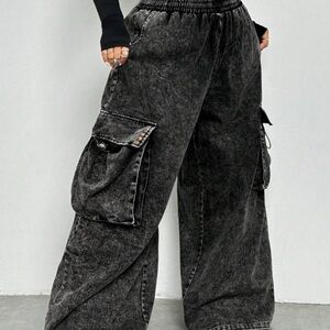 Black Cargo Wide-Leg Pants